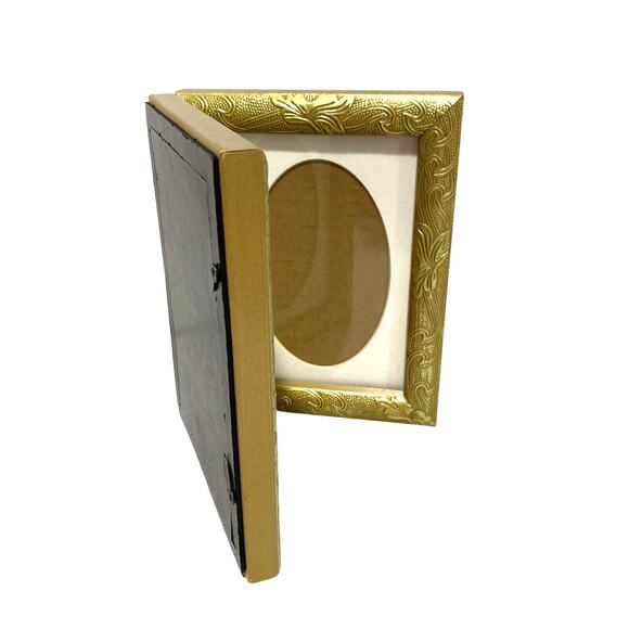 Gold Frame Double Photo Holder Textured Embossed Finish Art Deco Cottage Chic - Picture 7 of 8